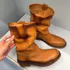 Estilo Dulce Fresco Picante de Chica~2026 Otoño/Invierno Nuevas Botas Amarillas Grandes Botas de Trabajo Botas Martin Botas Vaqueras Occidentales para Mujer Botas Cortas de Motociclista