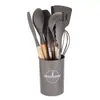 800g Utensílios de Cozinha de Silicone Conjunto de 12 Peças Espátula de Cozinha Antiaderente Espátula para Fritar Cabo de Madeira Conjunto de Ferramentas de Cozinha