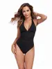 2026 Nuevo Estilo Traje de Baño de una Pieza Triángulo al por Mayor Adulto Conservador Sexy Europeo y Americano Comercio Exterior Personalizado Playa Color Sólido Cuello Halter