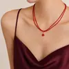 Collar francés explosivo rojo de Internet de moda con perla de mijo y cadena de clavícula doble con pequeño giro, collar de cadena para mujer al por mayor