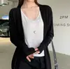 Chaqueta cárdigan negra para mujer, fina, holgada, casual, de longitud media, top de punto adelgazante para otoño e invierno