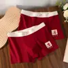 Roupa íntima masculina de algodão vermelha para o Ano do Cavalo, Boxer Briefs antibacteriano e respirável, Boxer de algodão no atacado para casamentos