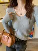 Camiseta interior mujer nueva llegada ropa interior estilo primavera otoño invierno cuello redondo bajo suéter tejido manga larga top blanco