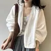 Cardigan Camisa Top Chaqueta para Mujer, Camisa Vintage Protectora del Sol, Diseño Artístico Holgado de Manga Larga, Estilo Delgado Blanco, Color Sólido de Verano