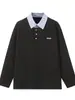 Sudadera de Manga Larga con Diseño de Raya Falsa de Dos Piezas con Cuello Polo Americano para Hombre, Marca de Tendencia de Primavera y Otoño, Diseño de Alta Gama