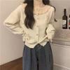 Tejido Dulce Chic Coreano 2024 Otoño e Invierno Tejido de Punto de Botón Único con Cuello de Encaje Dulce Manga Larga Prendas de Abrigo Pequeñas