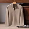 Cardigã de inverno masculino 1060 com gola alta, suéter pesado de caxemira, peça externa de caxemira pura espessa