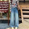 Jeans retro azul claro sob medida, corte slim, perna larga, para mulheres, novo estilo outono 2026, que cobre o quadril, adequado para figuras baixinhas, com caimento fluido