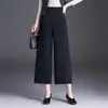 Moda Estilo Nacional Calças de Pernas Largas Femininas 2026 Outono/Inverno Novas Calças Casuais Simples Elásticas na Cintura Cropped com Caimento