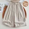 Pantalones versátiles y elegantes de Tencel y lino para el verano, pantalones casuales, de cintura alta, corte holgado, adelgazantes, pantalones finos de cinco puntos para usar al aire libre