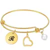 Pulsera Nueva Ajustable Amazon Transfronteriza Perla de Amor Acero Inoxidable 26 Letras Pulsera de Oro de 18K Venta al por Mayor para Mujeres