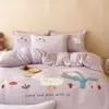 Fofo estilo infantil outono e inverno espessado estilo creme leite velo quatro peças conjunto quente pequeno urso bordado desenho animado dupla face velo roupa de cama
