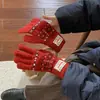 Guantes de Lana Tejidos de Cinco Dedos Estilo Jacquard Fair Isle Rojo para Año Nuevo y Navidad para Mujer en Otoño e Invierno Engrosados y Cálidos con Pantalla Táctil