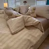 Conjunto de cama de quatro peças em algodão puro lavado, estilo ins de luxo leve, com bordas em concha e listras xadrez, adequado para dormitórios estudantis, conjunto de três peças