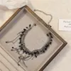 Novo Colar de Franja de Cristal Preto Feito à Mão Clavícula Feminino Laço Prata Luxo Leve Nicho Elegante