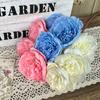 Ramo Falso de Peonía con Borde Tostado Simulada de 3 Cabezas, Flor de Seda Artificial, Arreglo Floral de Plástico, Arreglo de Boda, Decoración de Sala de Estar