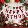 Banner de cumpleaños temático navideño transfronterizo con elementos de muñeco de nieve navideño, pancarta de fiesta a cuadros, decoraciones para topper de pastel