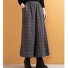 Pantalones de Lana a Cuadros Artísticos de Pierna Ancha para Mujer Otoño e Invierno, Pantalones a Cuadros de Cintura Elástica Engrosados, Pantalones Casuales de Lana Engrosados de Nueve Puntos