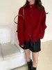 Cardigã casual de malha, gola alta, zíper duplo, cor sólida, dois bolsos, estilo coreano, afina a silhueta, versátil, para outono e inverno
