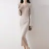 Vestido de Punto Nuevo de Longitud Media para Primavera y Otoño, Ajustado, Manga Larga, Capa Base, Vestido de Lana por Encima de la Rodilla