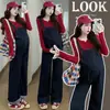 Novidade Outono e Inverno Macacão Jeans Azul Maternidade + Blusa Cardigan de Tricô Macacão Maternidade Conjunto Maternidade
