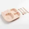 Conjunto de louça criativa de 6 peças gradeado infantil Prato Tigela Copo Colher Garfo Hashi prato de almoço para jardim de infância