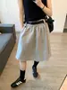 Cinturón Gratis Incluido, Falda de Corte A de Tencel para Mujer, Nuevo Estilo de Verano, Longitud Media, Cubre Cadera, Falda Adelgazante