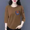 Comercio Electrónico Transfronterizo Comercio Exterior Estilo Mamá Mujeres de Mediana Edad Camiseta de Manga Tres Cuartos Holgada Casual Versátil Camiseta Base Superior