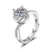 Anel Feminino Aberto Quadrado Seis Garras Fornecimento ao Vivo Atacado Fabricante Diamante Moissanite Sintético Super Brilhante 0,05kg Quilate