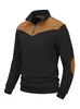 Sudadera de manga larga para hombre con cuello alto y media cremallera, costillas verticales, empalme de gamuza, estilo retro americano, de Amazon transfronterizo