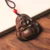Talla en Madera de Madera de Águila del Buda Sonriente con Barriga Grande, Colgante de Cuello, Talla Sólida en Madera de Monje Buda Sonriente, Adorno Artesanal Coleccionable
