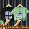 2026 Nova Roupa Infantil 100% Algodão para Meninos Manga Curta Verão Nova Estampa Estampada Gola Redonda Camiseta Casual Desenho Animado Top