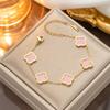 Concha Trébol de Cuatro Hojas Colgante de Acero Inoxidable Accesorios Collar Pulsera Aretes Joyería Juego de Tres Piezas Venta al Por Mayor Comercio Exterior