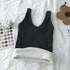 881 cálido chaleco camisola de cuello en V engrosado con forro polar, ajuste ceñido, adelgazante, para llevar debajo o como prenda exterior, top chaleco cálido para mujer