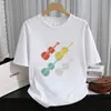T-shirt de algodão pesada tamanho europeu 260g transfronteiriça estampa aquarela arco-íris onda sonora de violino unissex o