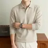 Camisa polo de manga longa outono e inverno transfronteiriça para homens, casual de negócios, cor sólida, tecido modal com mistura de lã, camiseta com gola