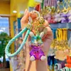Llavero colgante de conejo y oso con baño de diamantes, llavero colgante de moda, bolsa de chica conejo degradada