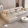 Sofá Recto Minimalista de Lujo Estilo Italiano, Sofá de Cuero con Chaise Longue Grande de Esquina para Sala de Estar Moderna y Sencilla