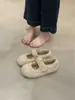Sapatos de Lã de Cordeiro para Roupas de Inverno Femininas Sapatos Mary Jane Retro com Estampa de Leopardo de Uma Tira Forrados com Lã Sapatos Quentes de Algodão com Solado Macio