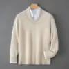 Bai Cai Rong Suéter de Lã com Gola para Outono e Inverno Novo Masculino Casual de Negócios Camada Interna Camada Base Suéter Masculino Roupa Externa