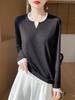 Camiseta de Punto Worsted Falsa de Dos Piezas para Mujer Primavera Nueva Casual Adelgazante Camisa Base Cuello Redondo Hombro Interno Top de Manga Larga