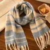 Bufanda de Invierno Estilo Coreano para Mujer 2024 Mohair Engrosada Cálida Moda Versátil Cuadros Borlas Bufanda de Atmósfera