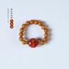 Guofeng Wen Play Joyería de Diseño Original Anillo Redondo Pequeño Fresco de Hueso de Oliva con Ágata Buda Sonriente Anillo Elástico