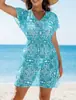 2027 Roupa de Banho Manga Curta Europeia e Americana Amazon Cover-Up, Malha Cincha Cintura Vestido de Banho Feminino de Alta Qualidade