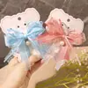 Presilhas de Cabelo Infantis Frescas e Simples Estilo Coreano com Laço de Renda no Topo, Acessórios de Cabelo para Meninas, Enfeites de Cabelo de Princesa com Fitas, Atacado