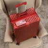 Equipaje Boda Roja caja dote nupcial caja contraseña boda caja presión rojo vino femenina marco aluminio dorado trolley estuche de cuero