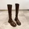 Novedad Otoño/Invierno 2026 Botas Largas Marrón Oscuro Hasta la Rodilla, Botas de Tacón Grueso Color Caqui para Mujer, Botas de Jinete de Punta Redonda