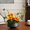 Mesa de centro floral simulada de lujo de alta gama, mesa de comedor para sala de estar, adornos de flores artificiales, jarrón geométrico creativo, decoración de hotel, arreglo floral
