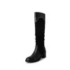 Otoño e invierno 2023 Nuevas botas de jinete versátiles adelgazantes de punta redonda con tacón grueso de tacón alto para mujer, botas largas geniales y guapas con remaches, botas de moda