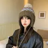 Gorro Retro Fair Isle para Mujer, Gorro de Lana Estilo Coreano para Otoño e Invierno, Cálido, Cortavientos, Gorro Protector de Orejas, Gorro de Punto Estilo Coreano para Adelgazar el Rostro